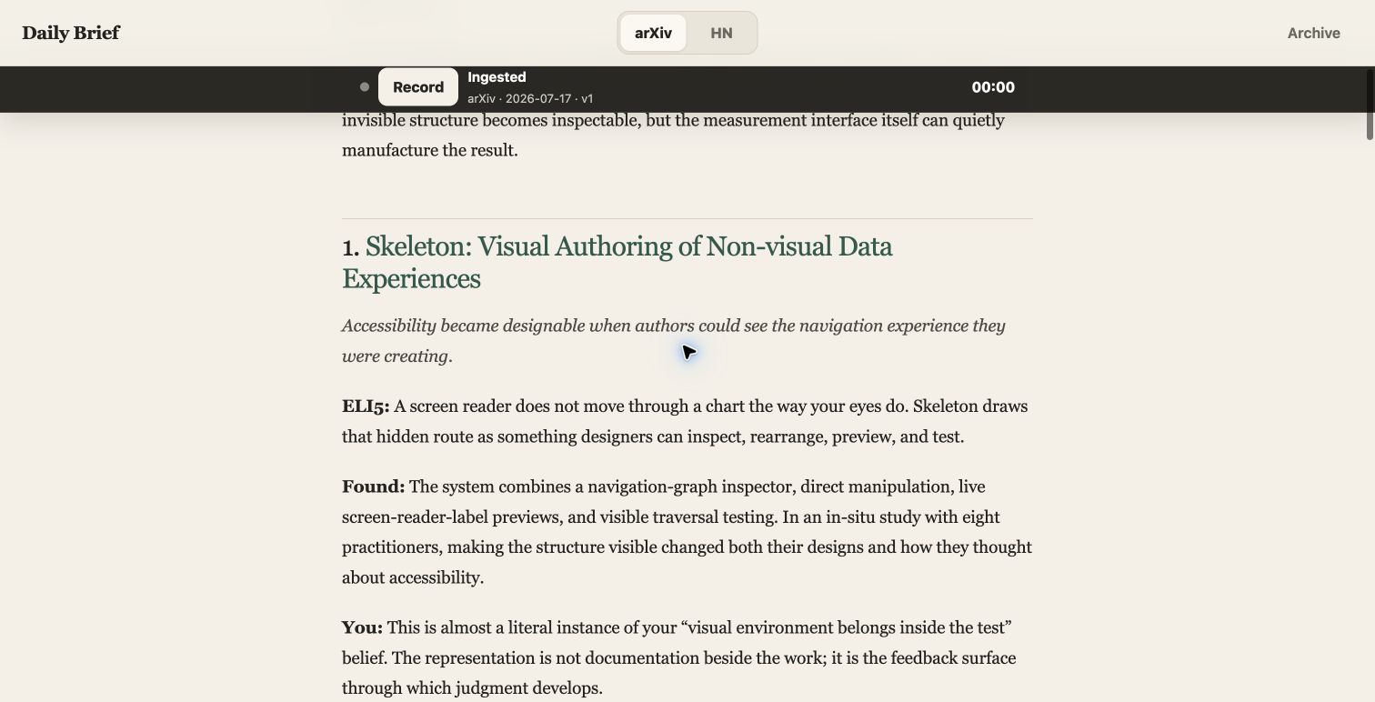 An arXiv research card using ELI5, Found, and You to connect a paper to the reader's existing ideas.